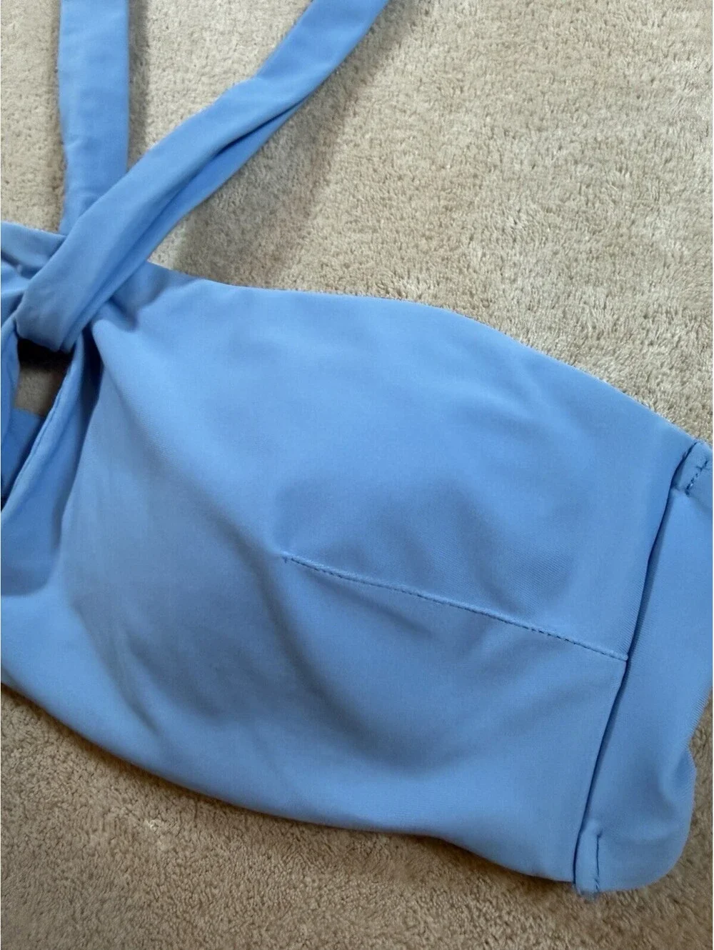 Aerie Large Blue Bandeau Bikini Top Halter Keyhole Strappy Swim